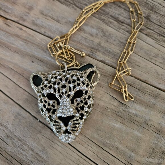 Cheetah Gold Stainless Steel  Paper Clip Toggle Necklace - Picture 5 of 5